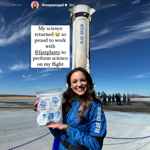 Fast Plants Space Experiment with Emily Calandrelli, retrieved after their Blue Origin space flight.